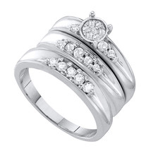 10k White Gold His &amp; Her Round Diamond Cluster Matching Bridal Wedding Ring Set - £553.93 GBP