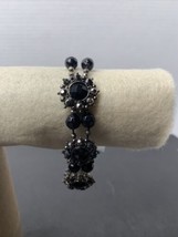 Vintage Black Beaded Smokey Metal Fashion Stretch Costume Bracelet - $8.00