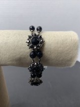 Vintage Black Beaded Smokey Metal Fashion Stretch Costume Bracelet - £6.39 GBP