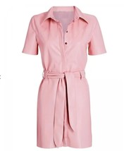 Stylish Barbie Pink Hot Party Leather Lambskin Soft Belted Dress Women H... - $150.77+