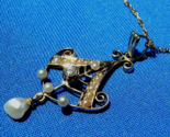 Earth mined Diamond Pearl Deco Pendant Antique Medallion Necklaces 14k Gold - $1,895.25