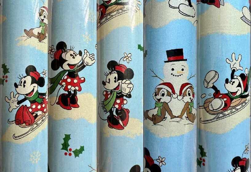 1 Roll Blue Disney Minnie & Mickey Mouse Wrapping Paper 70 sqft - $8.00
