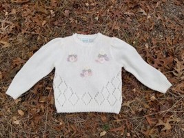 Vintage 80s fairy kei fashion kawai Hand-knit Pullover Romantic Floral Sweater L - £46.93 GBP