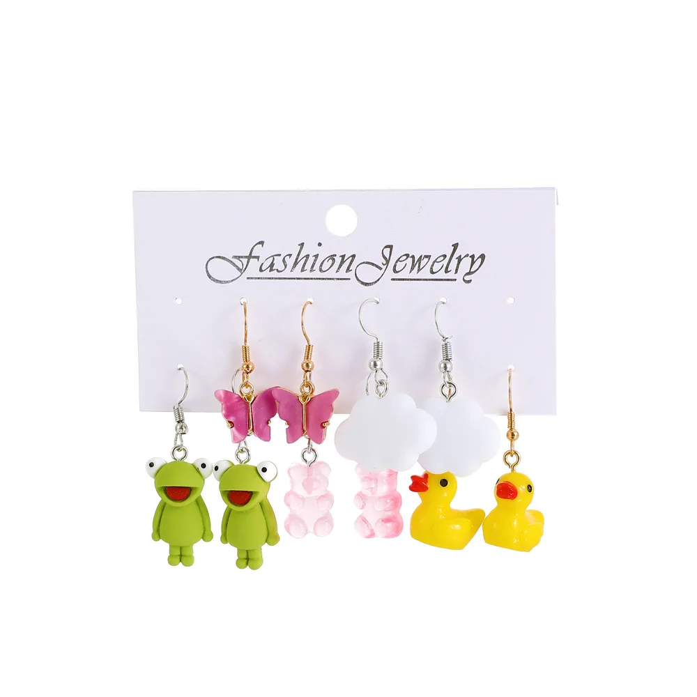 5pcs Cartoon Butterfly Frog Little Yellow Duck Earrings for Women Acrylic Earrin - £12.87 GBP