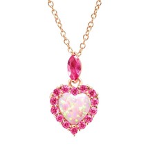 1 ct Opal &amp; Pink Sapphire Heart Pendant 14K Rose Gold Plated Silver Thanksgiving - £36.93 GBP