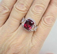 3 Ct Cushion Cut Simulated Red Garnet  Halo Ring Gold Plated 925 Silver - £96.45 GBP