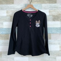 Disney Minnie Mouse Fleece Henley Pajama Top Black Pink PJs Sleep Womens... - £10.13 GBP