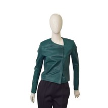 Jo Peters Teal Color Leather Long Sleeves Snap Button Short Jacket size S - $168.30