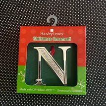 J44 Harvey Lewis Initial N Metal Hanging Ornament Rhinestone Silver - $10.40