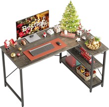 Bestier Small L Shaped Desk With Storage Shelves 47 Inch Corner Computer, Gray - £115.27 GBP