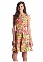 NEW JANE SUMMERS YELLOW PINK SILK FLORAL FLARE DRESS SIZE 12 $358 - $178.19