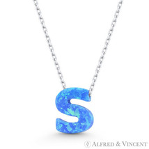 Initial Letter S Blue Lab-Created Opal 10mm Pendant 925 Sterling Silver Necklace - £19.17 GBP