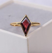 Natural Red Garnet Kite Shape Engagement Ring, 14K Gold Plated Vintage Jewelry - £43.60 GBP