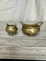 Chinese Vintage Solid Brass Marked Three Legged Incense Censer Bowls Lot Of 2 - £56.89 GBP