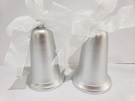 Christmas Holiday Wedding Silver Bell Ribbon Ornaments Decor 4.5&quot; Set of 2 - $18.80