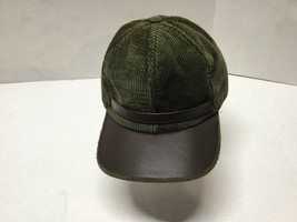 VTG Corduroy Leather Bill Hat Cap Large Cadet Baseball Green  Foam Made ... - £8.52 GBP