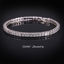 Brand Square 3mm Cubic Zirconia Tennis Bracelets for Woman White Gold Color Prin - £17.10 GBP