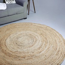 Hausattire Hand Woven Jute Braided Rug, 4&#39; Round - Natural, Reversible Area Rugs - £35.96 GBP