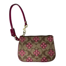 Coach Wallet Wristlet Pink Flowers brown signature pattern coin purse - £7.95 GBP