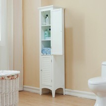 White Finish Wooden Linen Tower Storage Cabinet Tall Organizer Bathroom ... - $441.99