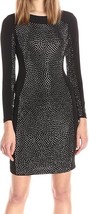 Calvin Klein Dress Size 12 NWT Slimming BLACK Studded Silver Rhinestones Stretch - £32.46 GBP