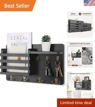 Rustic Wall Mail Organizer with 8 Key Hooks and Floating Shelf - 16.8&quot; x... - $39.00