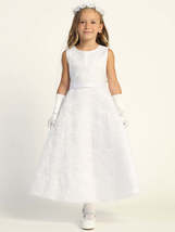 Girls White First Communion Dress w/ Embroidered Tulle &amp; Sequins Dress (... - $207.00