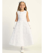 Girls White First Communion Dress w/ Embroidered Tulle &amp; Sequins Dress (... - $207.00