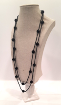 Black Onyx Necklace Faceted 20 Onyx total w/ 30&quot; drop Black Seed Beaded - £19.12 GBP