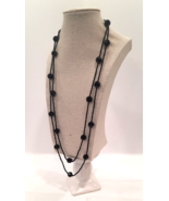 Black Onyx Necklace Faceted 20 Onyx total w/ 30&quot; drop Black Seed Beaded - £19.12 GBP