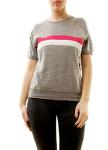 SUNDRY Womens Sweatshirt Short Sleeve Striped Casual Grey Size S - £29.12 GBP