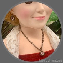 Bronze Brass Tone Rose Design Necklace Earring Set • 18-20 Inch Doll Jewelry - £7.83 GBP