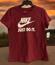 Burgundy Nike Women&#39;s Cotton Sportswear Logo T Shirt Size M New With Tag Tee - £15.82 GBP