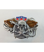 Painted Enamel Biker Skull Dagger Eagle Pewter Belt Buckle 1989 Siskiyou - $40.96 CAD