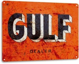 Gulf Gasoline Gas Dealer Oil Garage Shop Retro Wall Decor Large Metal Ti... - $21.95