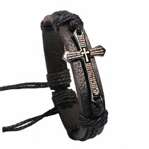 New Fashion Men Women Jewelry Vintage Leather Bracelets &amp; Bangles Metal Cross Ch - £9.93 GBP