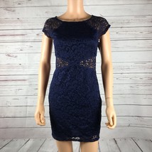 BCX Junior&#39;s Navy Blue All-Over Lace Illusion Mini Bodycon Dress NWT 5 - £8.92 GBP