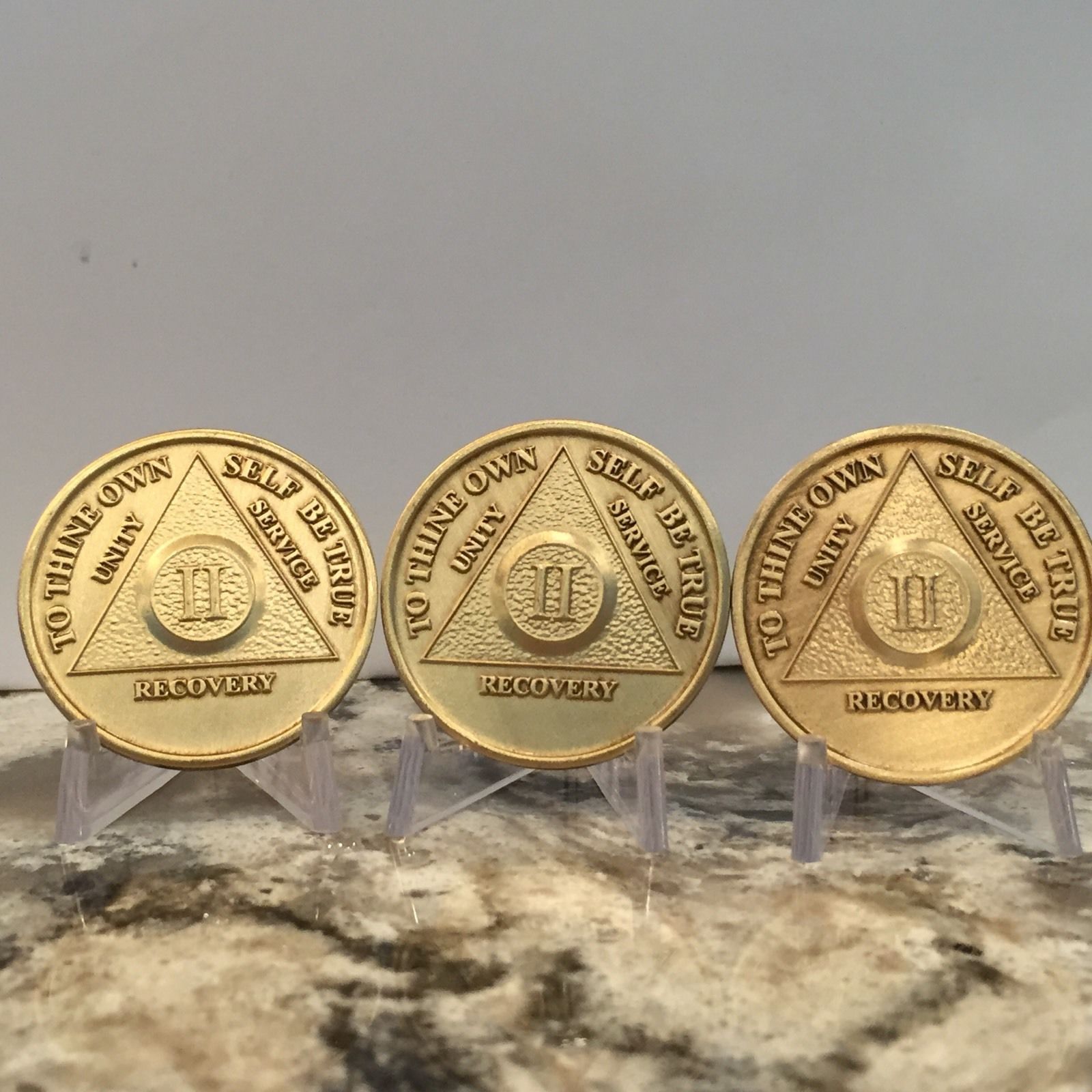 Lot Of 3 AA 2 Year Medallion Chips Bronze Sobriety Medallions Set