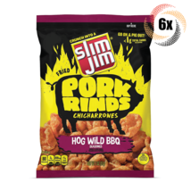 6x Bags Slim Jim Fried Pork Rinds Chicharrones Hog Wild BBQ Chips | 2oz | - £19.22 GBP