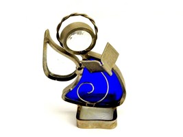 Stained Glass &amp; Pewter Angel Figurine, Blue &amp; Clear, Wire Halo, Tree Ornament - £15.67 GBP