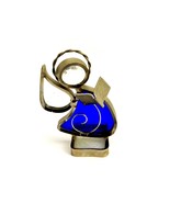 Stained Glass &amp; Pewter Angel Figurine, Blue &amp; Clear, Wire Halo, Tree Orn... - €16,97 EUR