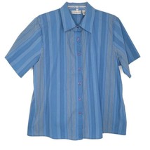 Kim Rogers Womens Size XL Blouse Short Sleeve Button Front Collared Blue Stripe - £10.36 GBP