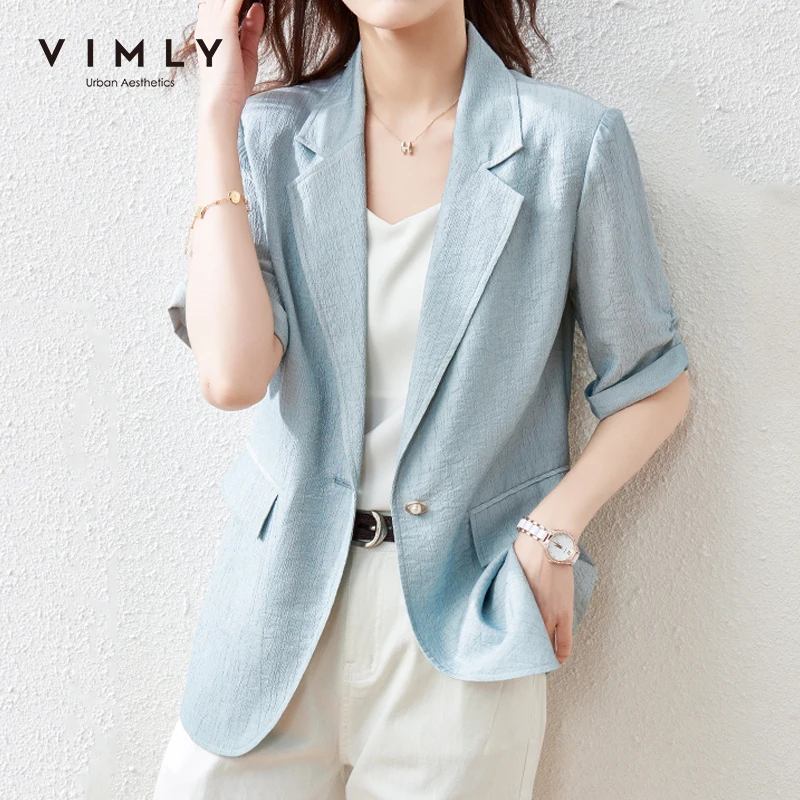 VIMLY Summer Women Blazers Elegant Notched Solid Coats and Jackets Casual Busine - £180.12 GBP