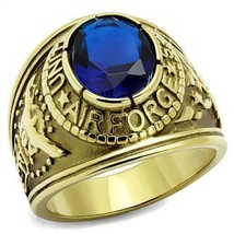 RING U.S. AIR FORCE STAINLESS STEEL GOLD TONE FINISH BLUE MONTANASTONE T... - $39.55