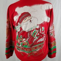 Vintage Santa Claus Christmas Sweatshirt Adult Medium Red Crewneck Reindeer USA - £14.37 GBP