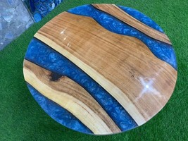  Blue Epoxy Resin Round Coffee Tabletop , office table , corner tabletop... - £1,319.55 GBP