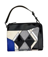 3.1 Phillip Lim Geometric Blue Cream Black Silver Patent Leather Clutch Bag - $162.75 CAD