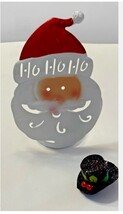 CHRISTMAS 6.5” METAL Santa Claus (Ho Ho Ho)Candle Holder / STAND &amp; Hat O... - $14.00
