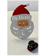 CHRISTMAS 6.5” METAL Santa Claus (Ho Ho Ho)Candle Holder / STAND &amp; Hat O... - $14.00