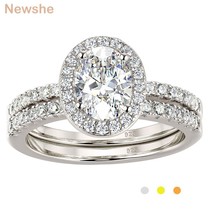 2Pcs Halo Oval Cut Engagement Ring Set Wedding Band for Women Solid 925 Sterling - £47.67 GBP